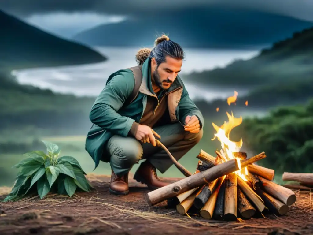 Experto en supervivencia enciende fuego en clima extremo en Uruguay Guía de supervivencia encendiendo fuego en condiciones adversas en Uruguay