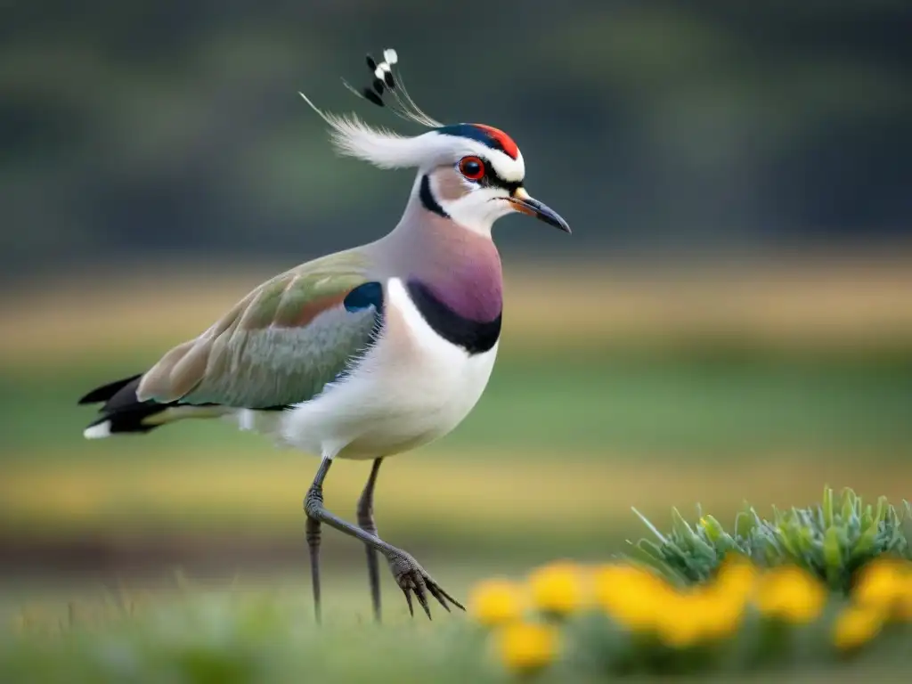 Bellos detalles de Tero en campo uruguayo Un Tero elegante en un campo verde de Uruguay bajo el sol brillante