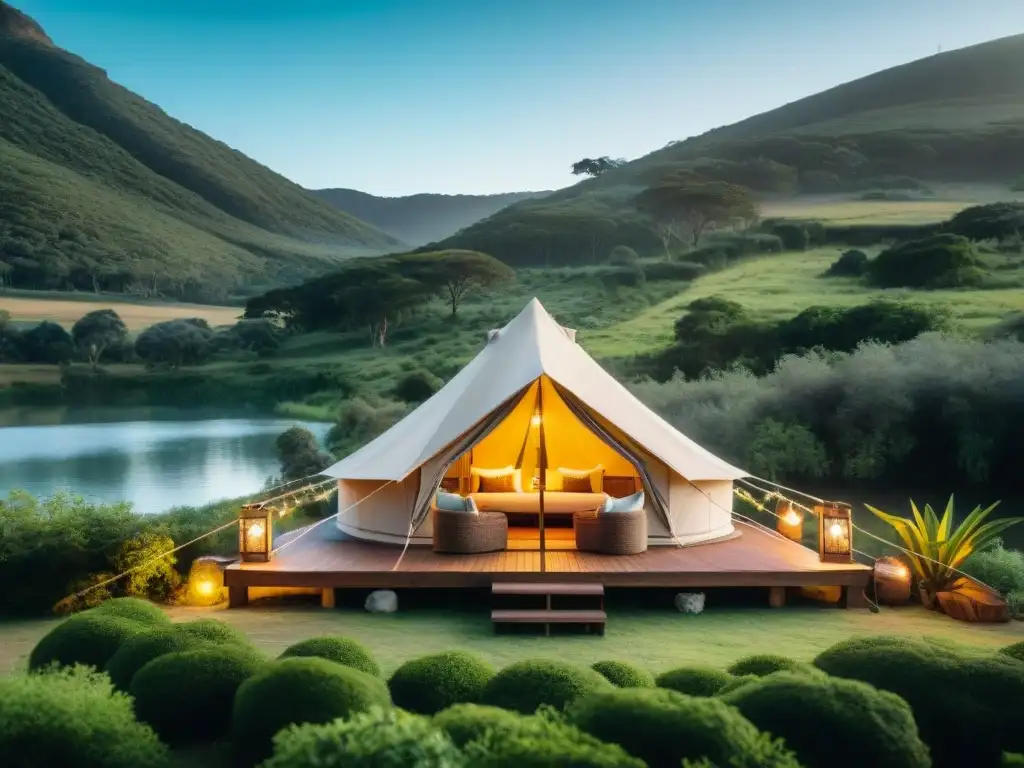 Glamping de lujo entre naturaleza exuberante en Uruguay Tienda de glamping de lujo entre vegetación exuberante en Uruguay