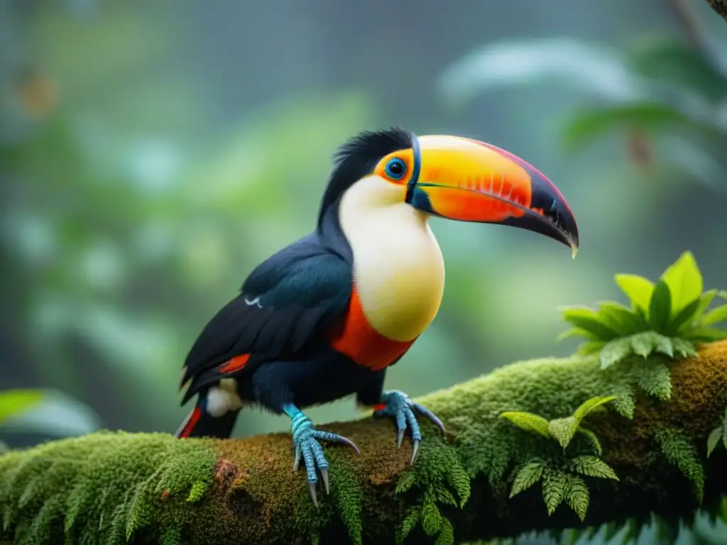 Detalles fascinantes: Tucán Toco en la selva de Uruguay Un Toco Toucan vibrante en la exuberante selva de Uruguay