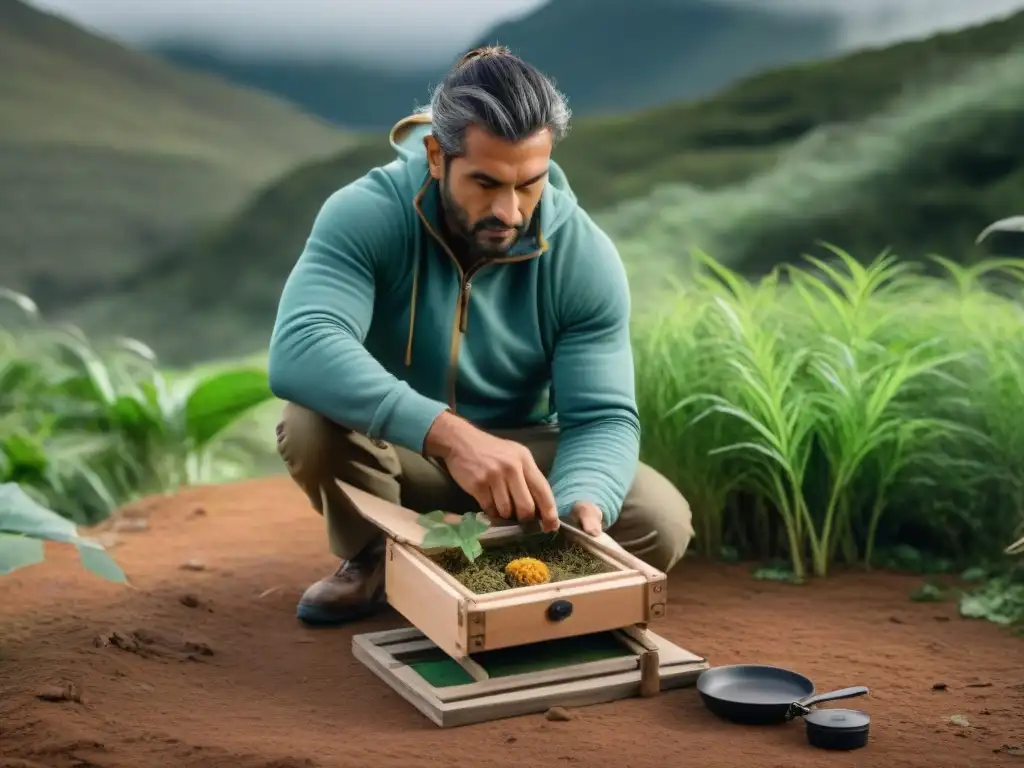 Experto camper uruguayo prepara trampa de supervivencia Un hábil camper en Uruguay monta una trampa en la naturaleza