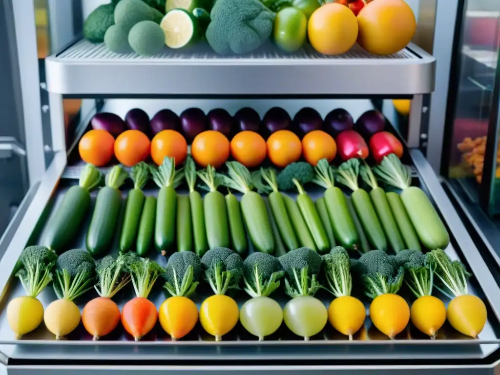 Coloridas frutas y verduras listas para deshidratar Una variedad de frutas y verduras recién cortadas listas para deshidratar alimentos para camping