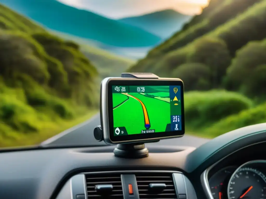 Exploración en Uruguay: GPS en acción en bosques verdes Un viaje de camping en Uruguay con el GPS para camping en Uruguay guiando el camino a través de bosques verdes y caminos sinuosos