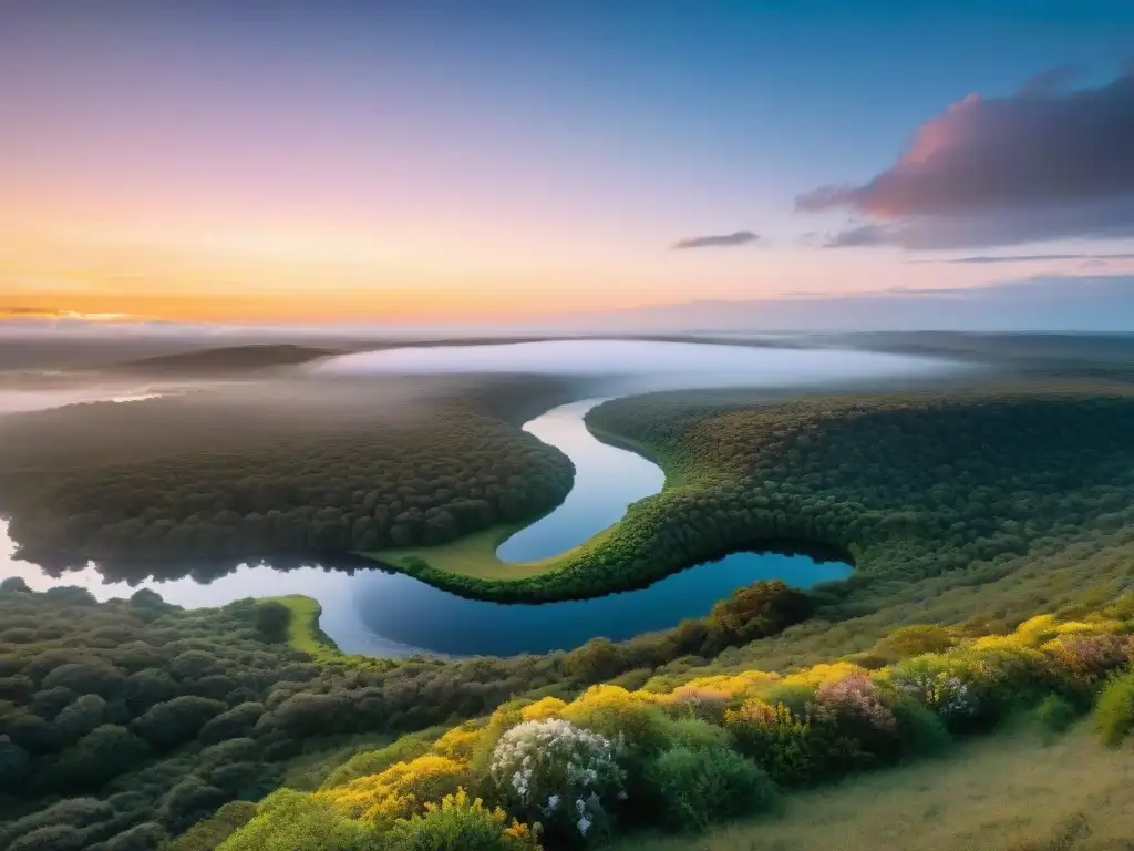 Salvaje belleza de la naturaleza uruguaya al atardecer Vibrante atardecer en la naturaleza virgen de Uruguay, ideal para el camping salvaje