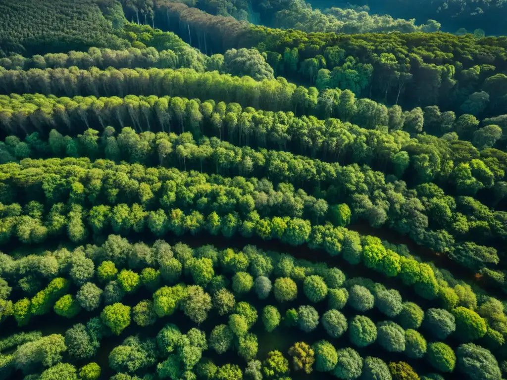 Esplendor verde: Bosque exuberante en Uruguay Vista aérea impresionante de un exuberante bosque en Uruguay, reflejando la reforestación exitosa