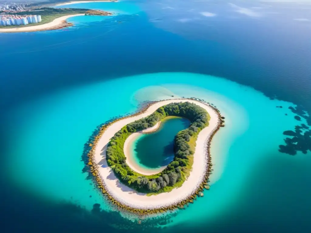 Punta del Este: Costa paradisíaca desde el cielo Vista aérea de la icónica costa de Punta del Este en Uruguay, destacando playas, agua turquesa y resorts de lujo, con un drone en vuelo