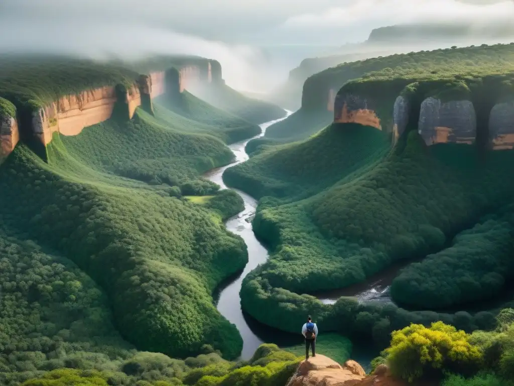 Quebrada de los Cuervos: paisaje biodiverso y majestuoso Vista panorámica impresionante de la biodiversidad en Quebrada de los Cuervos, Uruguay