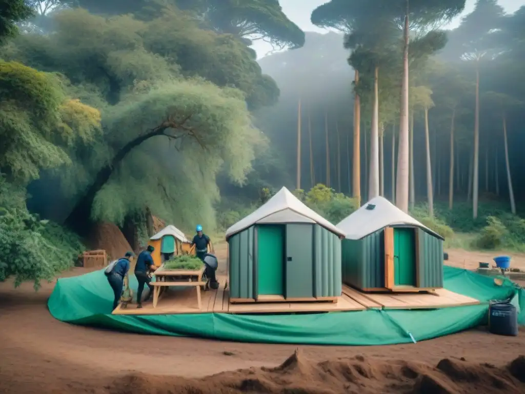 Voluntarios construyendo infraestructura sostenible en Uruguay Voluntariado en campamentos en Uruguay: Grupo diverso construye infraestructura sostenible en entorno natural