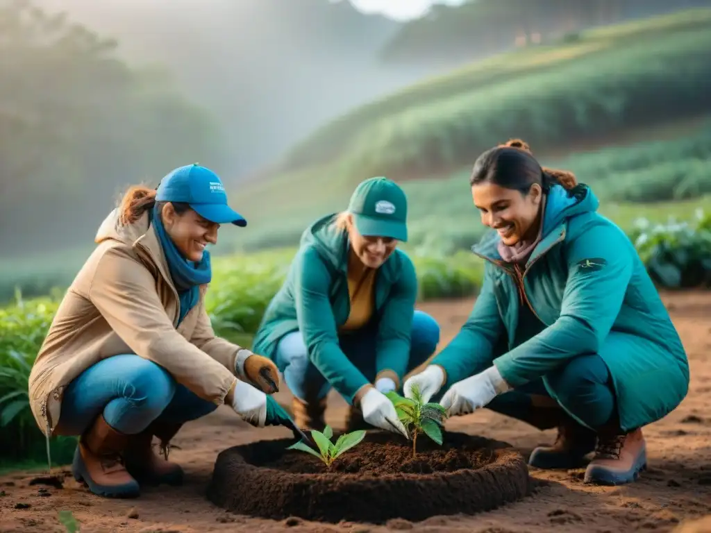 Voluntarios plantando árboles en parque nacional de Uruguay Voluntariado preservación joyas naturales Uruguay: Grupo plantando árboles en parque nacional