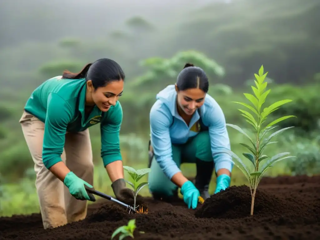 Voluntarios plantando árboles nativos en Uruguay Voluntarios plantando árboles nativos en un proyecto de conservación en Uruguay