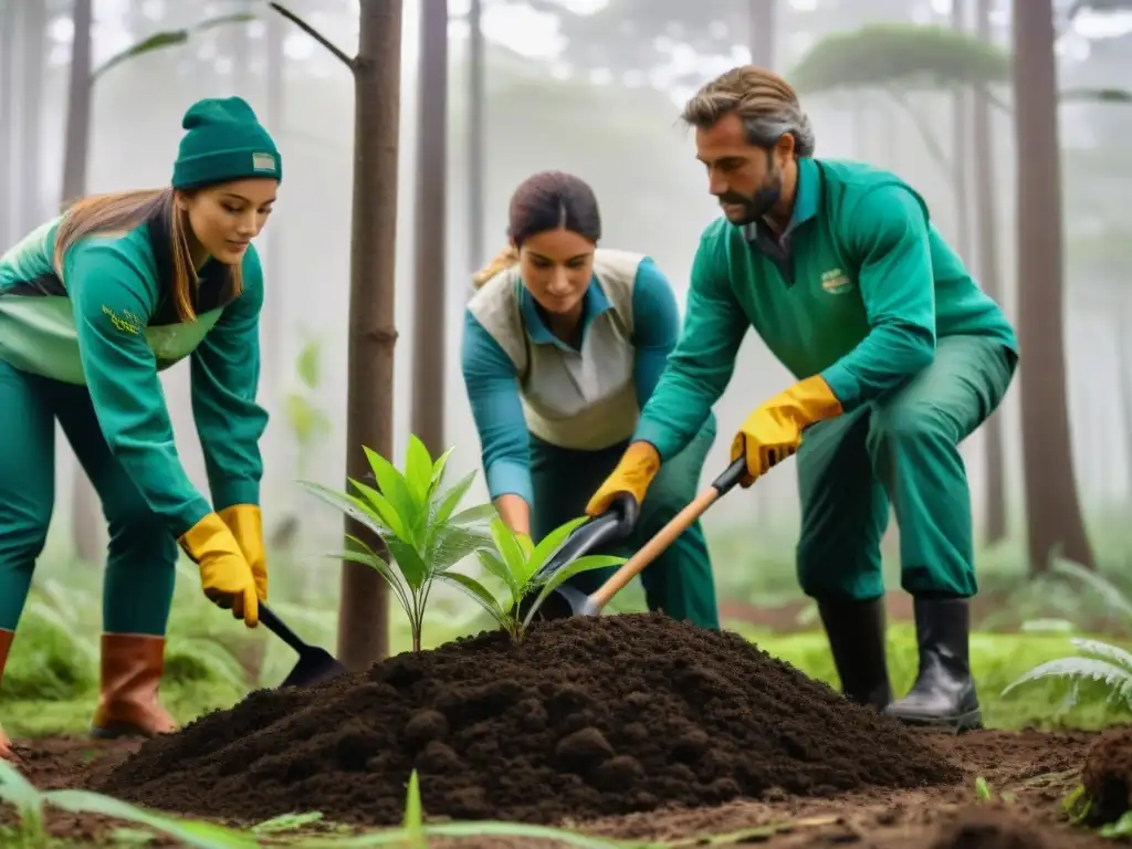 Voluntarios reforestando en bosque de Uruguay Voluntarios plantan árboles en bosque de Uruguay