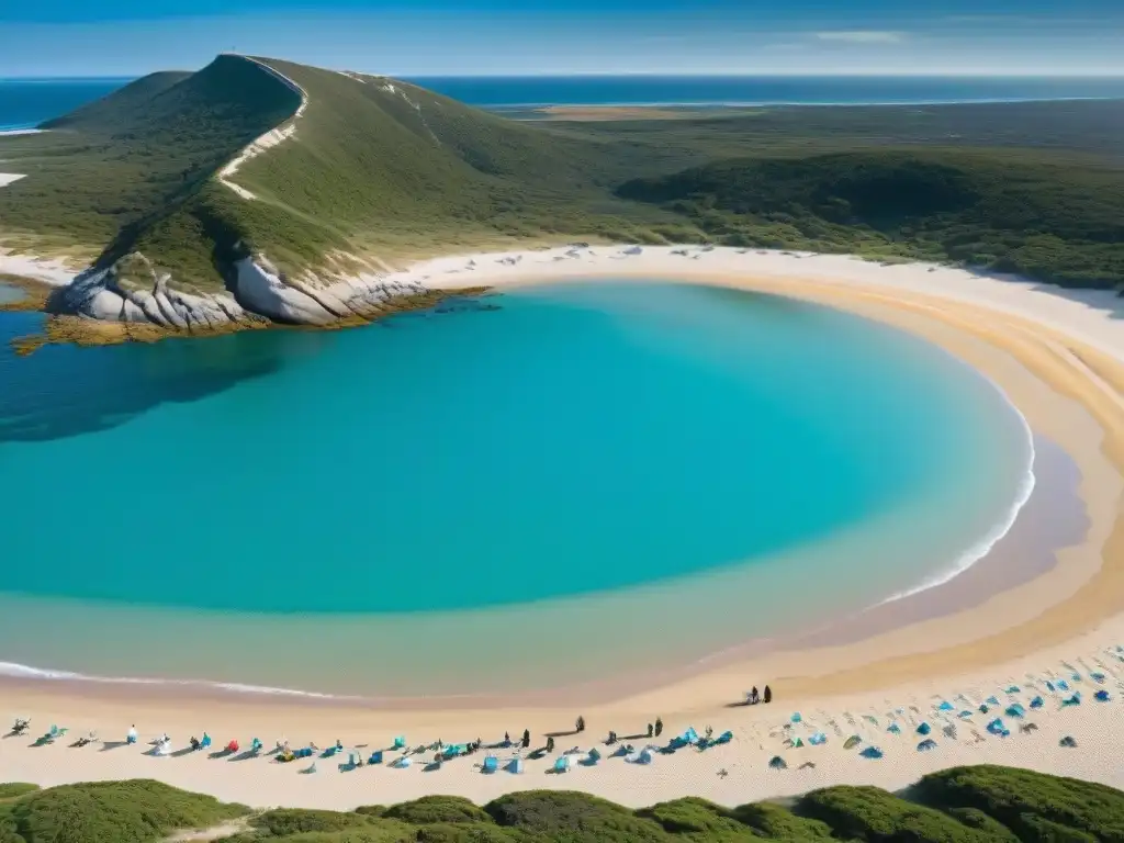 Voluntarios limpiando playa en Uruguay: conservación comunitaria Voluntarios preservando la costa de Uruguay, limpiando la playa con esfuerzo y dedicación